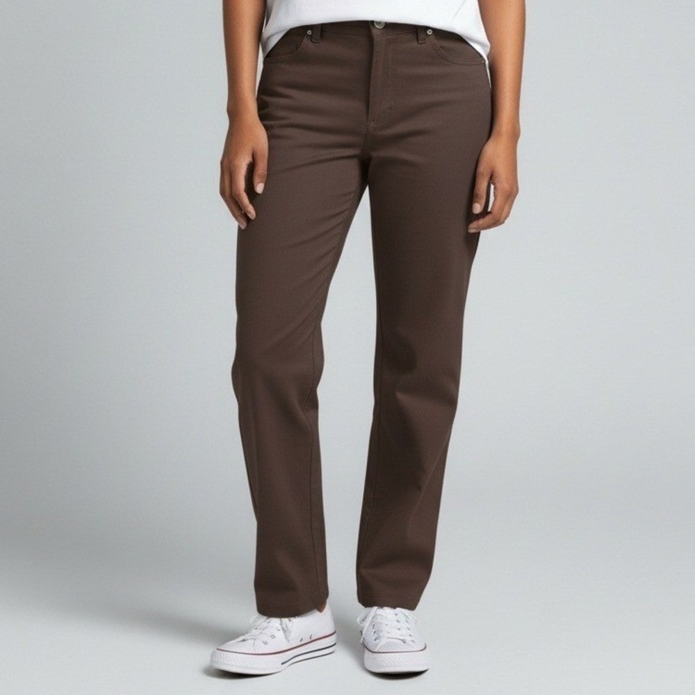 Rafaella Dress Pants Women 14 Brown Excellent Straight Leg Stretch Workwear